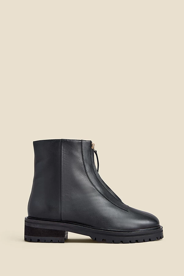 Black Leather Zip Front Ankle Boots 2 Black Leather Zip Front Ankle Boots - Image 2