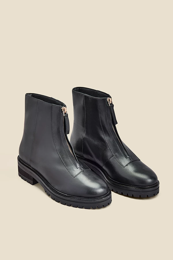 Black Leather Zip Front Ankle Boots 1 Black Leather Zip Front Ankle Boots