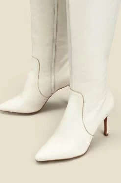 Ecru Leather Stiletto Heel Knee High Boots 8 Ecru Leather Stiletto Heel Knee High Boots -Trendora Shop web 2307 box a23fw027eu0001 b