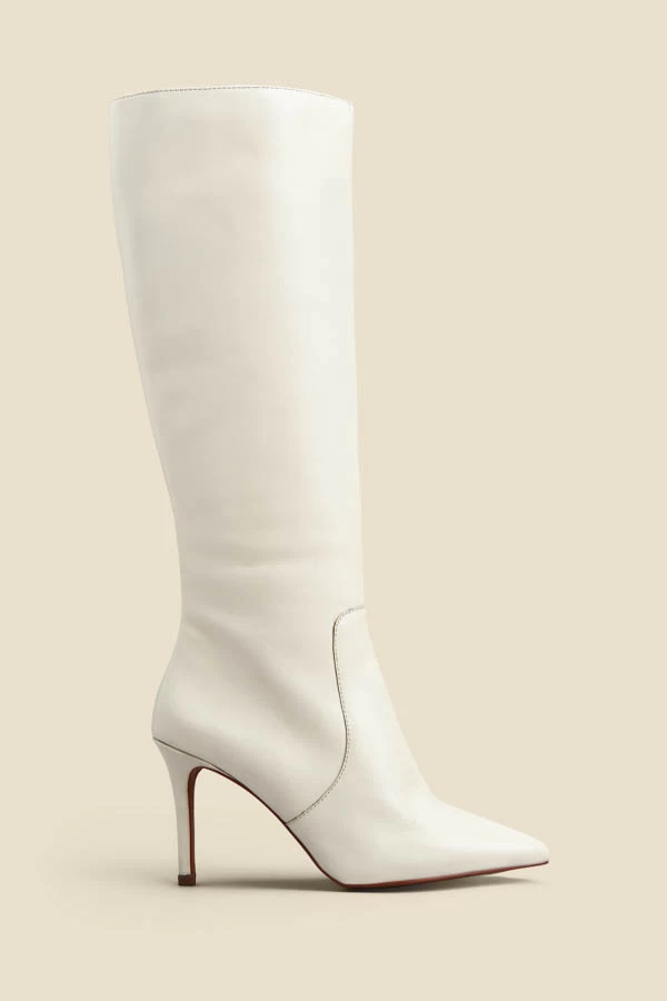 Ecru Leather Stiletto Heel Knee High Boots 1 Ecru Leather Stiletto Heel Knee High Boots