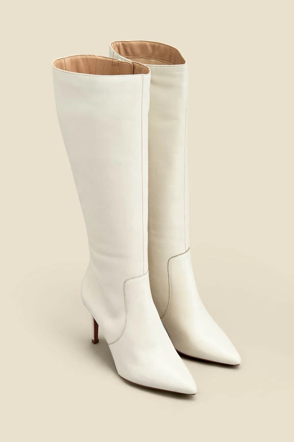 Ecru Leather Stiletto Heel Knee High Boots 2 Ecru Leather Stiletto Heel Knee High Boots - Image 2