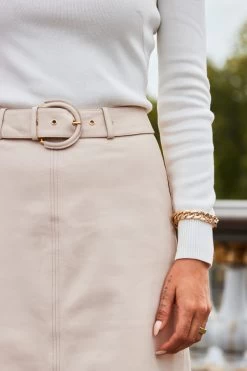 Ecru Leather A-Line Midi Skirt -Trendora Shop web 2308 02 a23sl002eu0001 02 200 rt