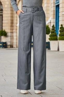 Grey Pinstripe Belted Wide Leg Trousers -Trendora Shop web 2308 108 a23bw039gy0001 a20tk008gy0005 108 177 rt