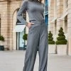 Grey Pinstripe Belted Wide Leg Trousers