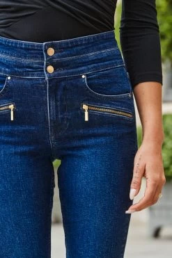 Dark Indigo High Waisted Zip Detail Biker Jeans -Trendora Shop web 2308 118 a23bd004in006w 118 228