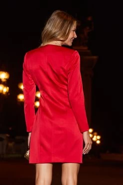 Red Satin Buckle Detail Wrap Front Blazer Dress -Trendora Shop web 2308 12 s23dw108rd0001 12 138
