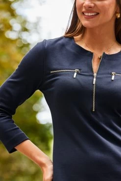 Navy Blue Zip Detail Ponte Shift Jersey Dress -Trendora Shop web 2308 134 s22dj032be0003 134 259 rt