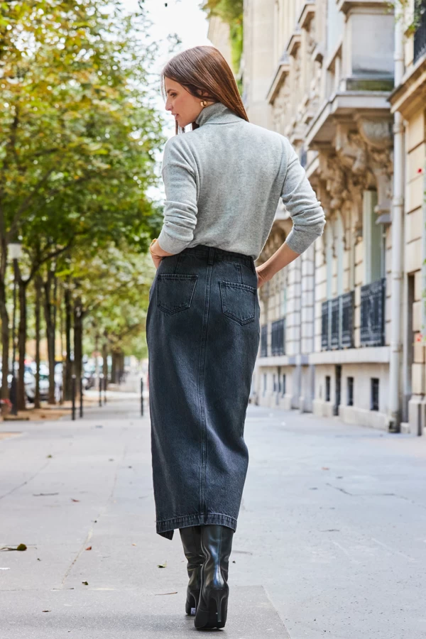 Charcoal Grey Longline Denim Midi Skirt 3 Charcoal Grey Longline Denim Midi Skirt - Image 3