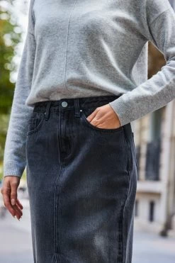 Charcoal Grey Longline Denim Midi Skirt 9 Charcoal Grey Longline Denim Midi Skirt -Trendora Shop web 2308 135 s23sd010gy0016 a23tk281gy002m 135 383