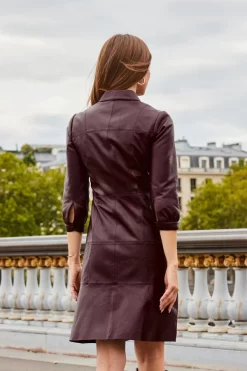 Burgundy Fluted Hem Leather Dress -Trendora Shop web 2308 17 a23dl002rd0004 17 221 rt