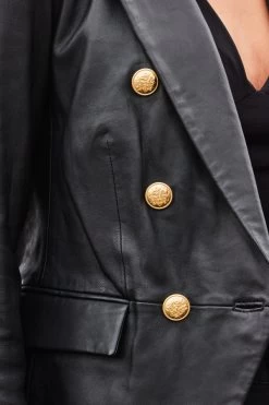 Black Leather Blazer With Gold Button Detail 12 Black Leather Blazer With Gold Button Detail -Trendora Shop web 2308 21 s23ol014bk0001 s23bd010bk0001 21 363