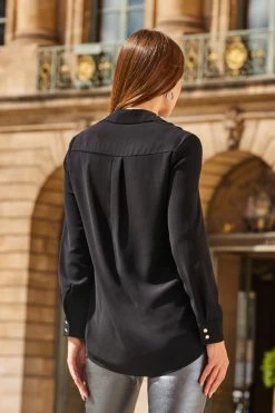 Black Premium Embellished Collar Shirt -Trendora Shop web 2308 30 a23tw010bk0001 30 263