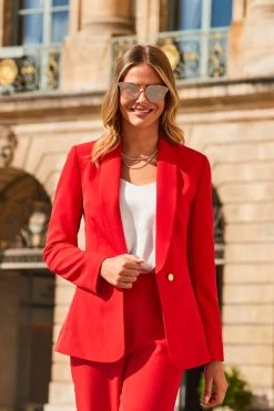 Red Shawl Collar Blazer -Trendora Shop web 2308 31 a22bw006rd0001 a23ow063rd0001 31 099
