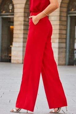 Red High Waisted Wide Leg Trousers -Trendora Shop web 2308 32 a23tw093rd0021 a22bw006rd0001 32 262