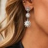 Silver Diamante Triple Stone Drop Earrings