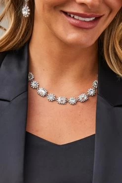 Silver Diamante Stone Detail Necklace