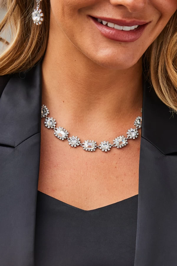 Silver Diamante Stone Detail Necklace 1 Silver Diamante Stone Detail Necklace