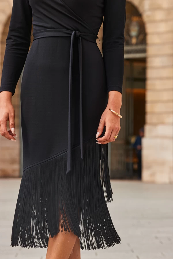 Black Tassel Detail Belted Wrap Jersey Dress 5 Black Tassel Detail Belted Wrap Jersey Dress - Image 5