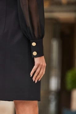 Black Sheer Sleeve Gold Button Blazer Dress 16 Black Sheer Sleeve Gold Button Blazer Dress -Trendora Shop web 2308 47 a23dw096bk0001 47 257