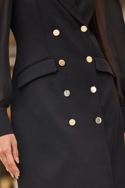 Black Sheer Sleeve Gold Button Blazer Dress 15 Black Sheer Sleeve Gold Button Blazer Dress -Trendora Shop web 2308 47 a23dw096bk0001 47 263