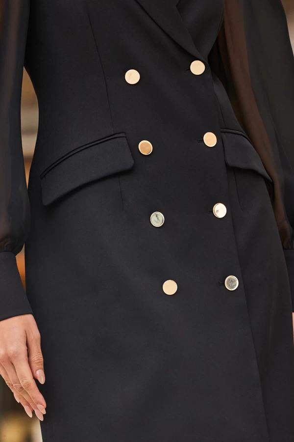 Black Sheer Sleeve Gold Button Blazer Dress 7 Black Sheer Sleeve Gold Button Blazer Dress - Image 7