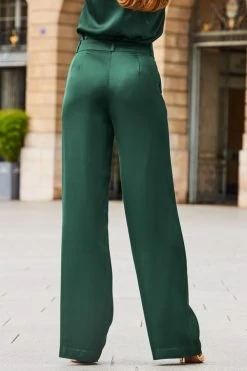 Emerald Green Satin Wide Leg Trousers -Trendora Shop web 2308 50 a23tw011gn0001 s23bw030gn0001 50 310 rt