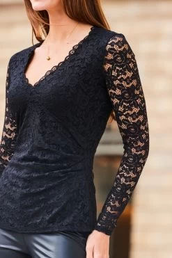Black Luxe Lace Jersey Top -Trendora Shop web 2308 54 a22tj036bk0001 54 284