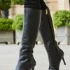 Black Leather Stiletto Heel Knee High Boots