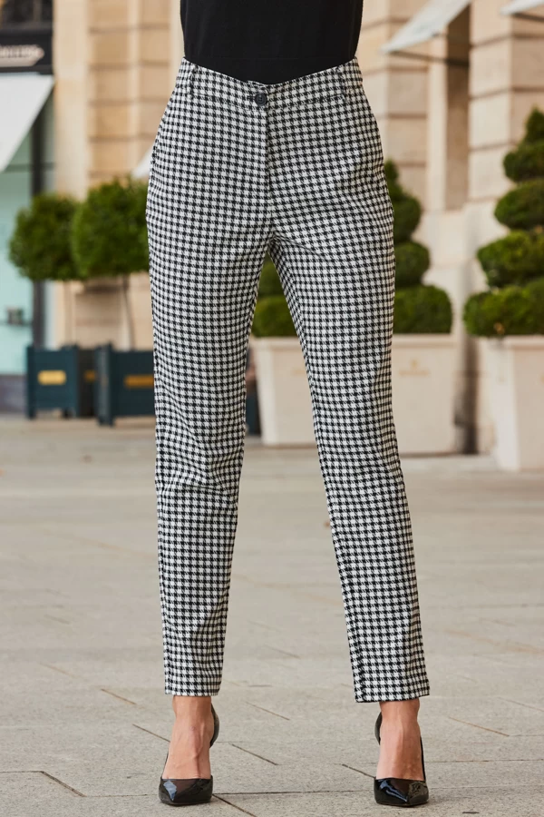 Black & White Dogtooth Print Tapered Leg Trousers 2 Black & White Dogtooth Print Tapered Leg Trousers - Image 2