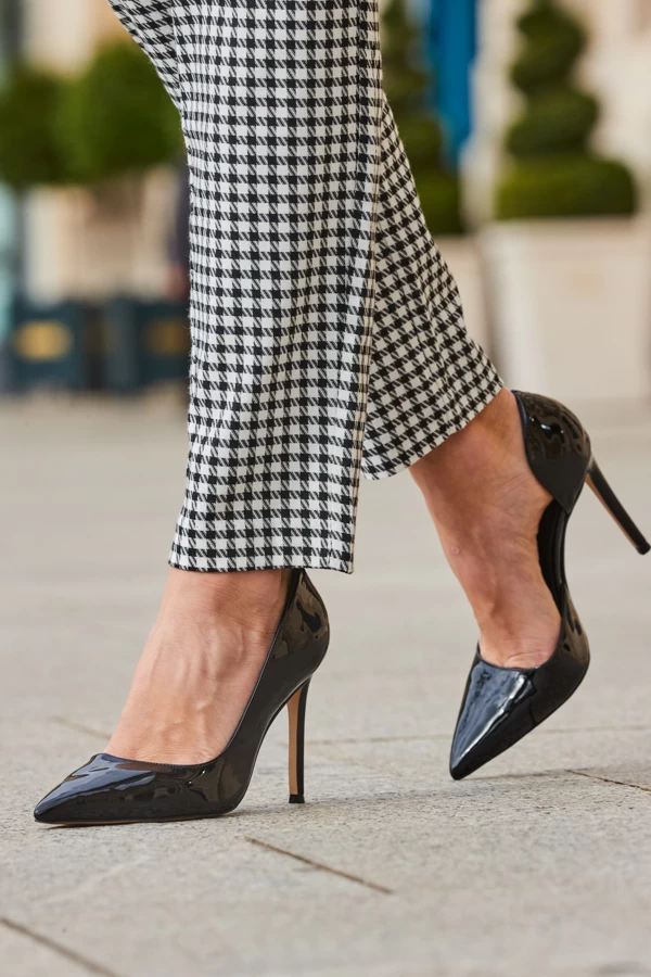 Black Patent Leather Cut Out Detail Stiletto Heel Court Shoes 1 Black Patent Leather Cut Out Detail Stiletto Heel Court Shoes