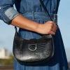 Black Snake Hoop Clasp Scoop Longline Shoulder Bag