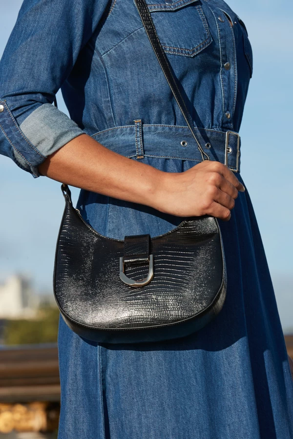 Black Snake Hoop Clasp Scoop Longline Shoulder Bag 1 Black Snake Hoop Clasp Scoop Longline Shoulder Bag