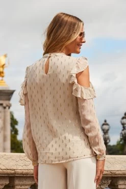 Ivory Metallic Fleck Print Cold Shoulder Top 10 Ivory Metallic Fleck Print Cold Shoulder Top -Trendora Shop web 2308 71 a23tw036iv0001 a23bw037we0001 71 376