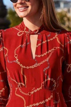 Red Chain Print Keyhole Detail Midi Dress -Trendora Shop web 2308 78 a23dw041rdcv01 78 256 rt