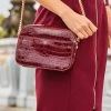 Wine Croc Faux Leather Chain Detail Cross Body Bag