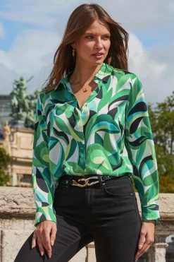 Green Floral Satin Shirt