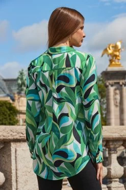 Green Floral Satin Shirt -Trendora Shop web 2308 84 s23tw128grfl01 84 218 rt