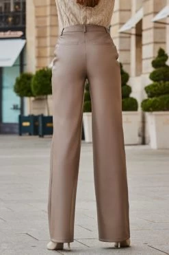 Taupe Faux Leather Wide Leg Trousers -Trendora Shop web 2308 91 s23bp001bn0003 a23tk964nl0003 91 176