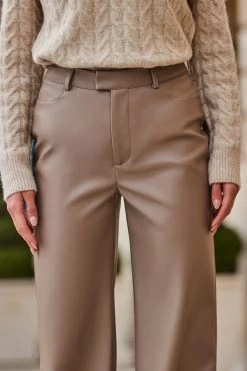 Taupe Faux Leather Wide Leg Trousers -Trendora Shop web 2308 91 s23bp001bn0003 a23tk964nl0003 91 208