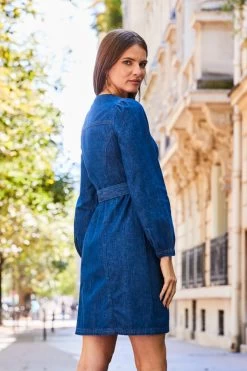 Dark Indigo Button Front Belted Denim Dress 11 Dark Indigo Button Front Belted Denim Dress -Trendora Shop web 2308 95 a23dd001in006w 95 247