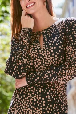 Black & Brown Fleck Print Keyhole Detail Shift Jersey Dress -Trendora Shop web 2308 99 a23dj077brsp01 99 208