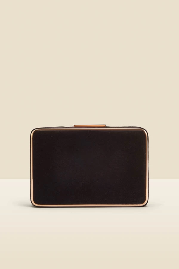 Black Velvet Clasp Detail Clutch Bag With Detachable Strap 4 Black Velvet Clasp Detail Clutch Bag With Detachable Strap - Image 4