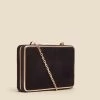Black Velvet Clasp Detail Clutch Bag With Detachable Strap