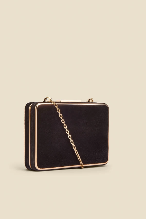 Black Velvet Clasp Detail Clutch Bag With Detachable Strap 1 Black Velvet Clasp Detail Clutch Bag With Detachable Strap