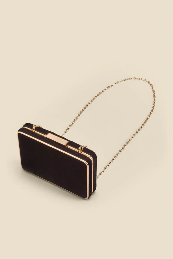 Black Velvet Clasp Detail Clutch Bag With Detachable Strap 2 Black Velvet Clasp Detail Clutch Bag With Detachable Strap - Image 2