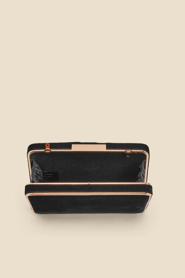 Black Velvet Clasp Detail Clutch Bag With Detachable Strap 3 Black Velvet Clasp Detail Clutch Bag With Detachable Strap - Image 3