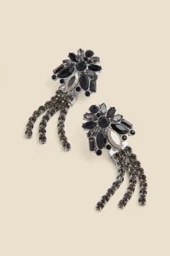 Black Rhinestone Detail Tassel Earrings -Trendora Shop web 2308 box a23ac031bk0001 b