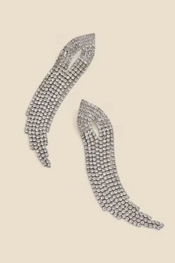 Silver Diamante Waterfall Drop Tassel Earrings -Trendora Shop web 2308 box a23ac035mc0005 b
