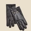 Black Leather Snaffle Trim Gloves