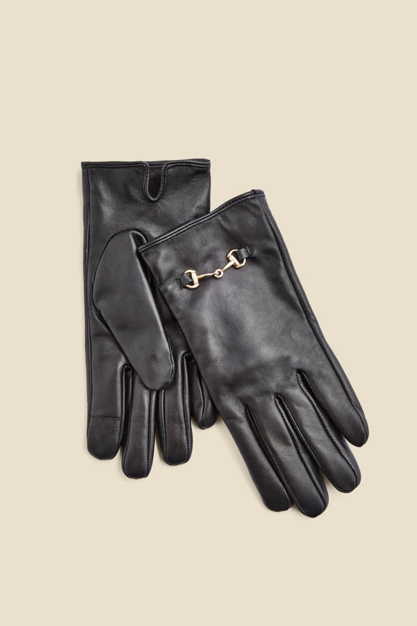 Black Leather Snaffle Trim Gloves 1 Black Leather Snaffle Trim Gloves